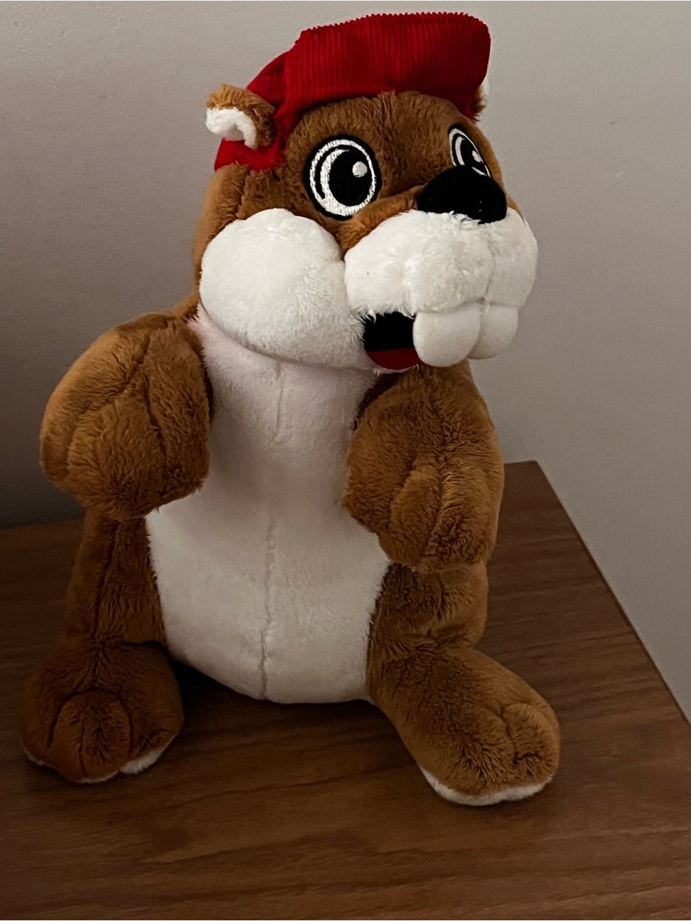 Cute Brown & White Groundhog Plush with Red Hat - Kids Stuffed Animal